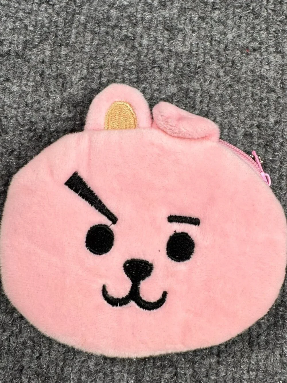 BT21 Cooky Pink Plush Zip Coin Purse Keychain Bag Charm LINE Friends